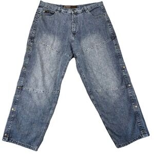 VTG Y2K DELF Side Snap Button Jeans 44x34 Baggy‎ Wide Leg Denim